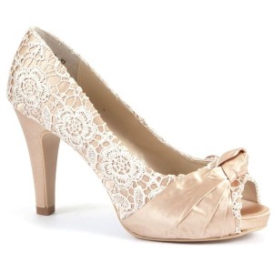 Giày cao gót  Gold Satin And Lace Peep Toe Heel